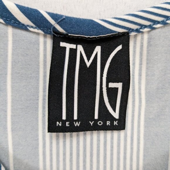 TMG New York Women's Size Medium Blue and White Striped Stretchy Maxi Dress - Picture 6 of 7